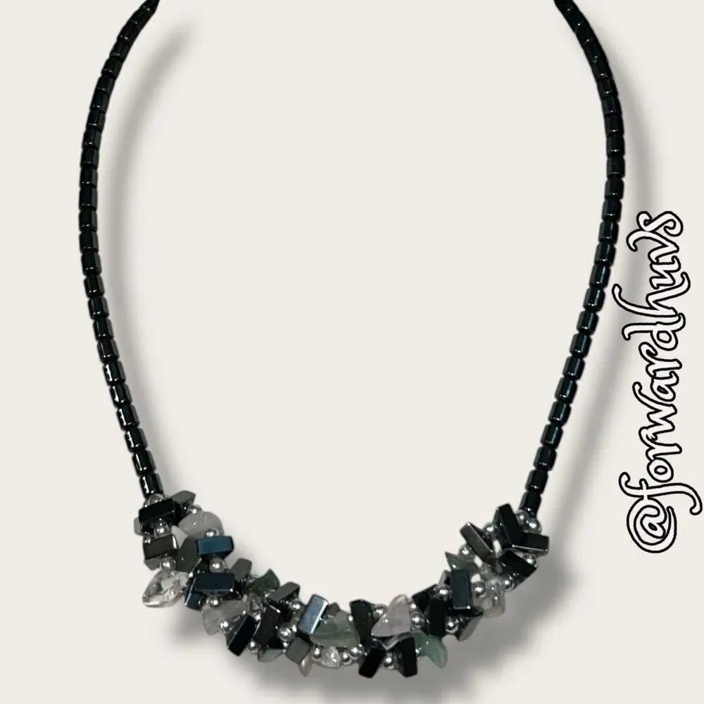 Bundle Sale 3 for $15 | Hematite Chip and Quartz Necklace – 16” with Barrel Clas
